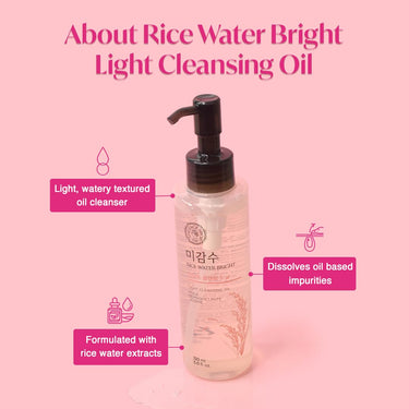 The Face Shop Rice water bright light Cleansing Oil with Rice Water to Brighten the Skin, 150ml | Korean Make-Up Remover, For Lips, Eyes and Face, Removes Waterproof makeup